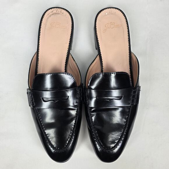J.CREW ACADEMY SLIP-ON PENNY-LOAFER MULES – BLACK PATENT LEATHER – SIZE 7.5 - Picture 3 of 11